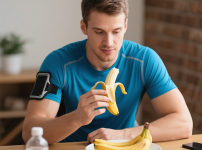 운동후 바나나를 섭취하는 모습