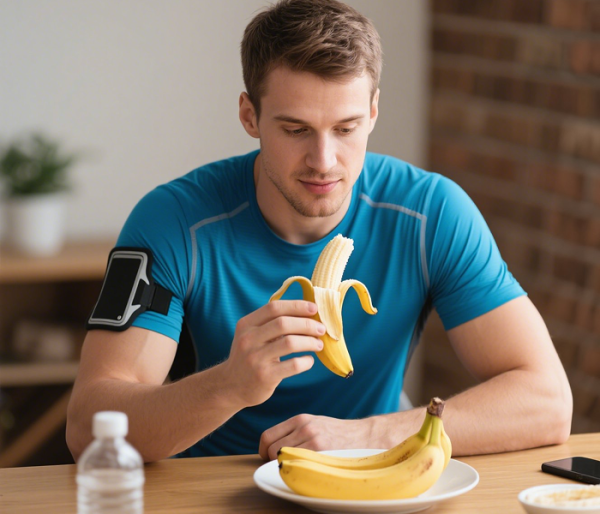 운동후 바나나를 섭취하는 모습