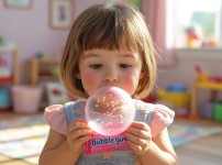 풍선껌을 부는 여자아이.