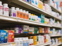 창고형 약국에 진열되어 있는 다양한 종류의 철분제