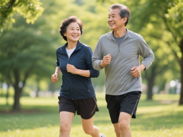 5-60대 부부가 공원에서 운동 중