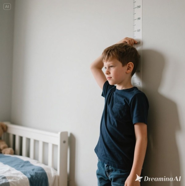 남자아이가 키를 재고 있는 중