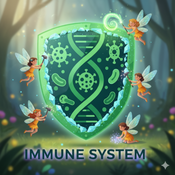 아연 요정들이 면역 방패를 강하게 하는 모습