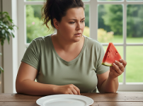 혈당 관리를 하는 여성이 수박을 고민하는 모습