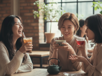 카페에서 당이 없는 음료를 선택해서 즐기는 여성들