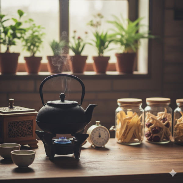 한방차 끓이는 모습