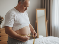 허리둘레를 재는 과체중 남성