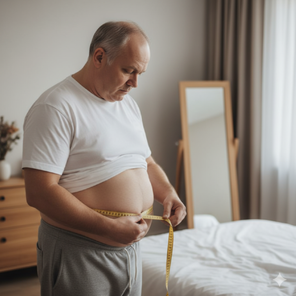 허리둘레를 재는 과체중 남성