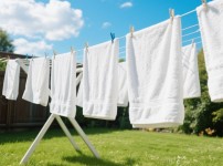 햇빛 좋은날 마당에서 수건을 건조하는 모습