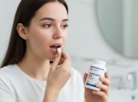 여드름 있는 청소년이 판토텐산을 복용하는 이미지