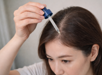 바르는 발모제 미녹시딜을 사용하는 여성