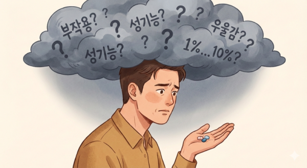 부작용 때문에 탈모 관리 약을 고민하는 남성